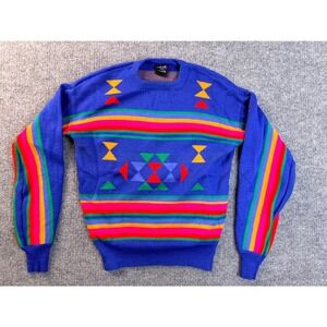 Ahead USA Wool Sweater Mens Medium‎ Blue Southwestern Geometric 90s Y2K